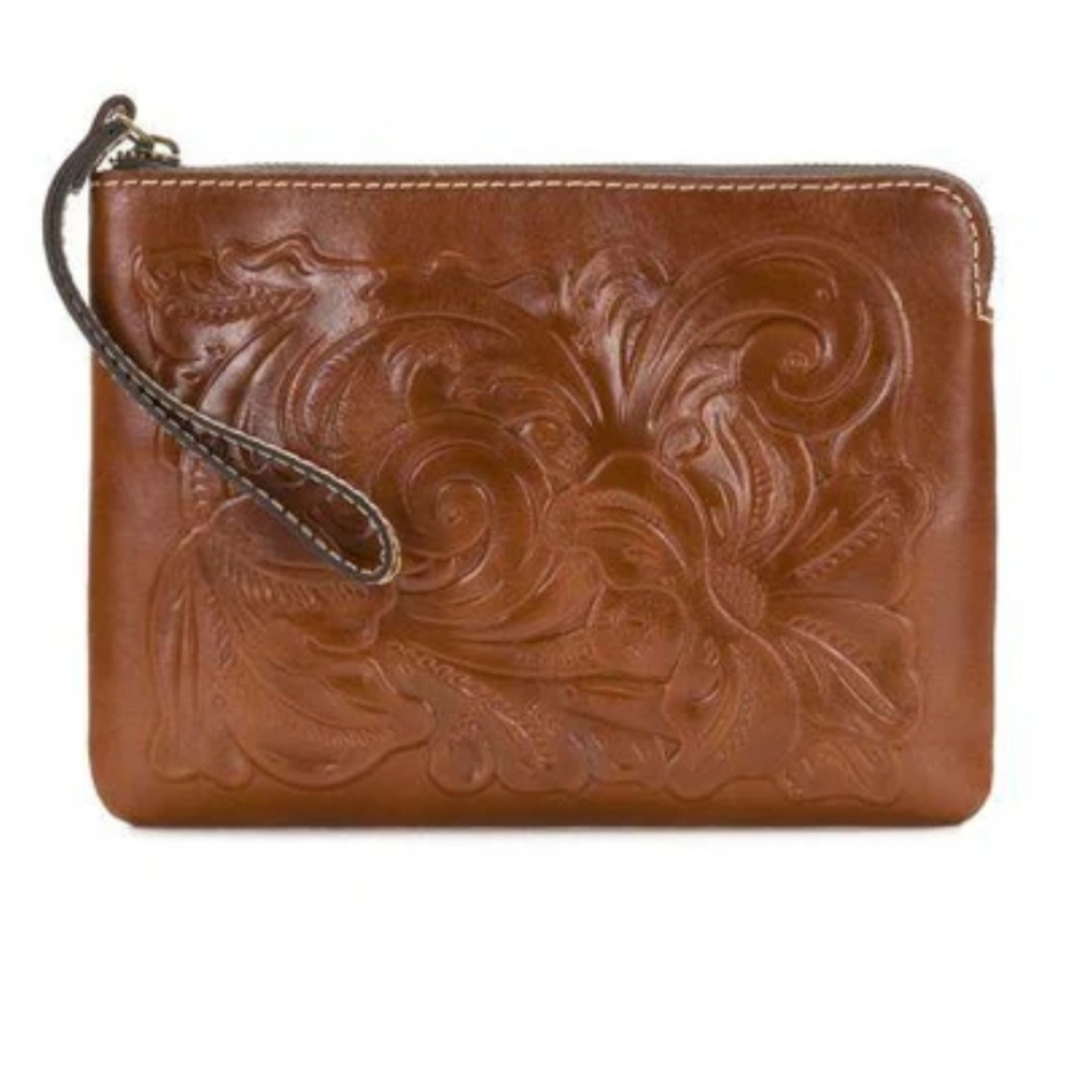 Patricia Nash Cassini Wristlet Tooled Brown Leather Bohemian Western Purse